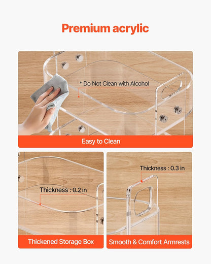 VEVOR Mesa Auxiliar de Acrílico con Ruedas 30,5 x 41,6 x 48 cm, Carro de Acrílico de 2 Niveles Transparente, Mesa de Centro con Estante de Almacenamiento para Salón, Dormitorio, Bar, Oficina