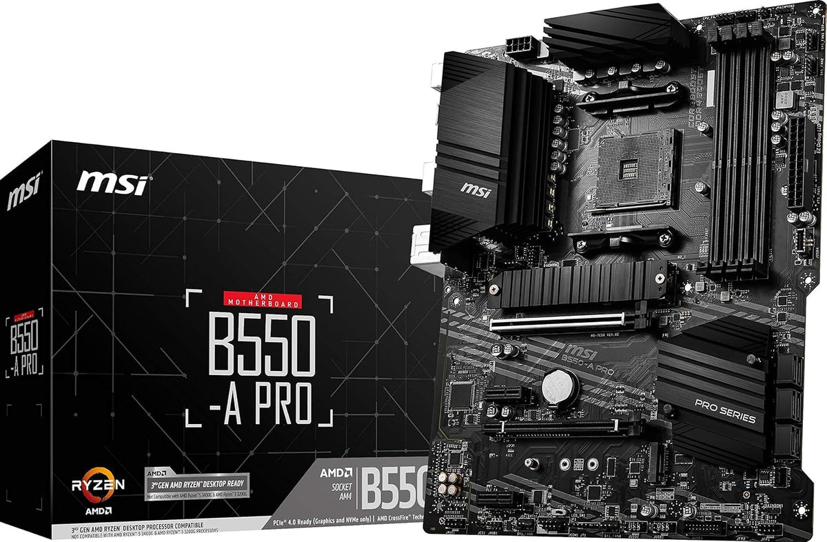 MSI B550-A Pro V1 ProSeries Motherboard (AMD Ryzen 5000, AM4, DDR4, PCIe 4.0, SATA 6Gb/s, M.2, USB 3.2 Gen 2, HDMI/DP, ATX)