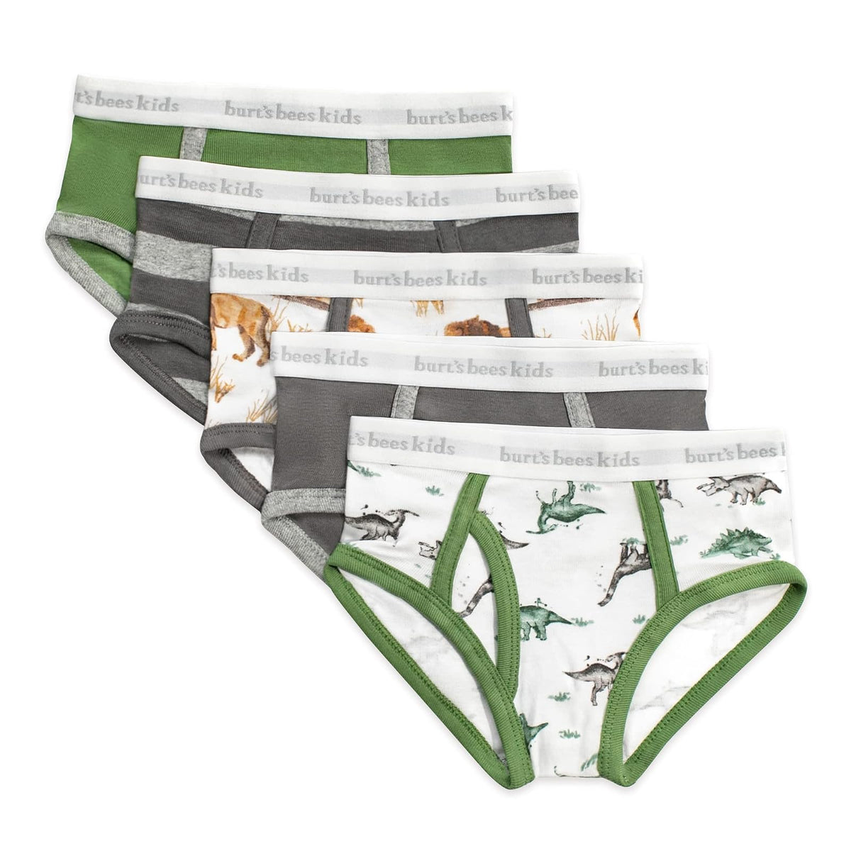 Burt's Bees Baby Ropa Interior de Algodón Orgánico para Niño, Paquete de 5 - 4-5 Años - Happy Herbívoros