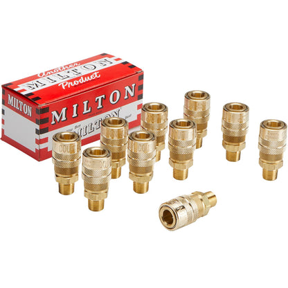 Milton (716) Acoplador de conexión rápida macho NPT M de 1/4" (industrial) de conexión rápida – Caja de 10