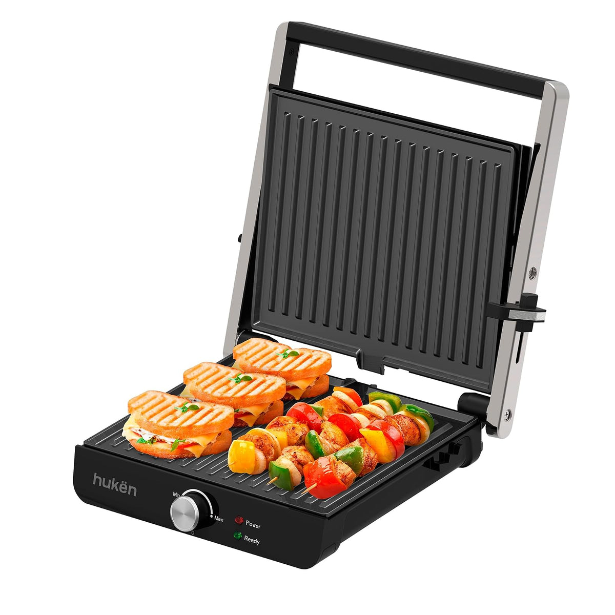 Hukën x MasterChef Parrilla Eléctrica para Panini, Acero Inoxidable - 4 Rebanadas