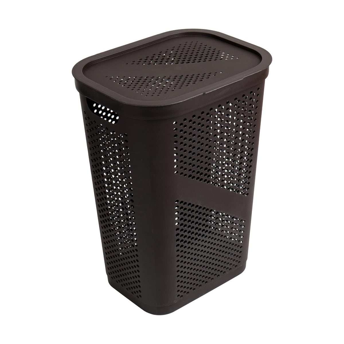 Mind Reader 60L Slim Laundry Hamper, Clothes Basket, Lid, Ventilated, Plastic, 17.25" L x 13.75" W x 23.5" H, Set of 2, Brown