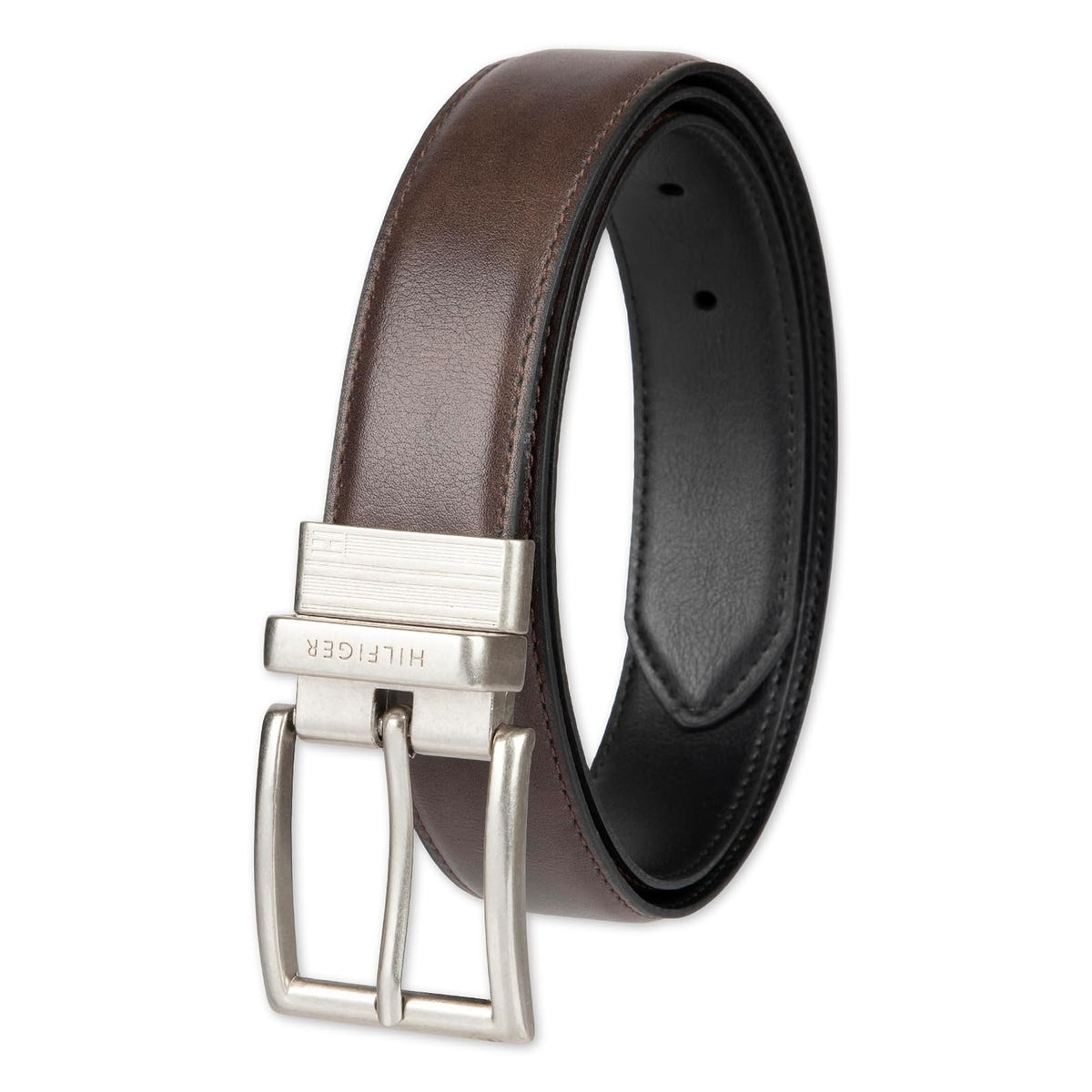 Tommy Hilfiger Cinturón reversible para hombre grande y alto con hebilla de níquel pulido