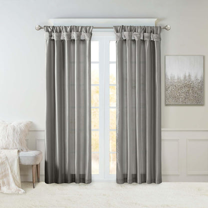 Madison Park Emilia Cenefa de Seda Sintética con Abalorio - 127An x 274.3Al cm (1 Paneles) - Panel de oscurecimiento de habitación - Gris antracita