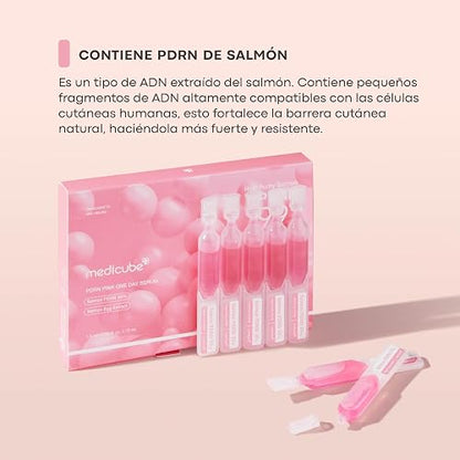 MEDICUBE PDRN Pink One Day Serum, 10 Ampolletas Faciales Monodosis con PDRN de Salmón, Colágeno, Glutatión y Elastina, Hidratación y Luminosidad, 1.5 ml c/u