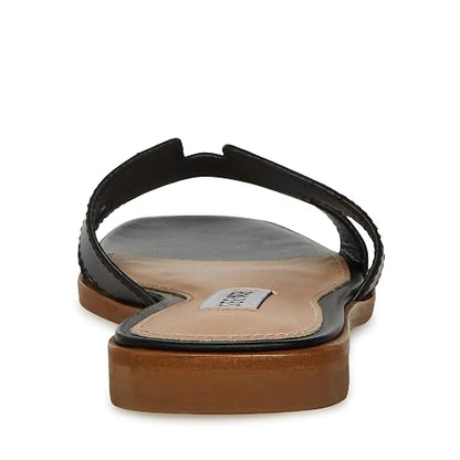 Steve Madden Hadyn Sandalias Negras de Cuero con Corte en la Correa y Plataforma Tacón Slip On Abiertas para Mujeres