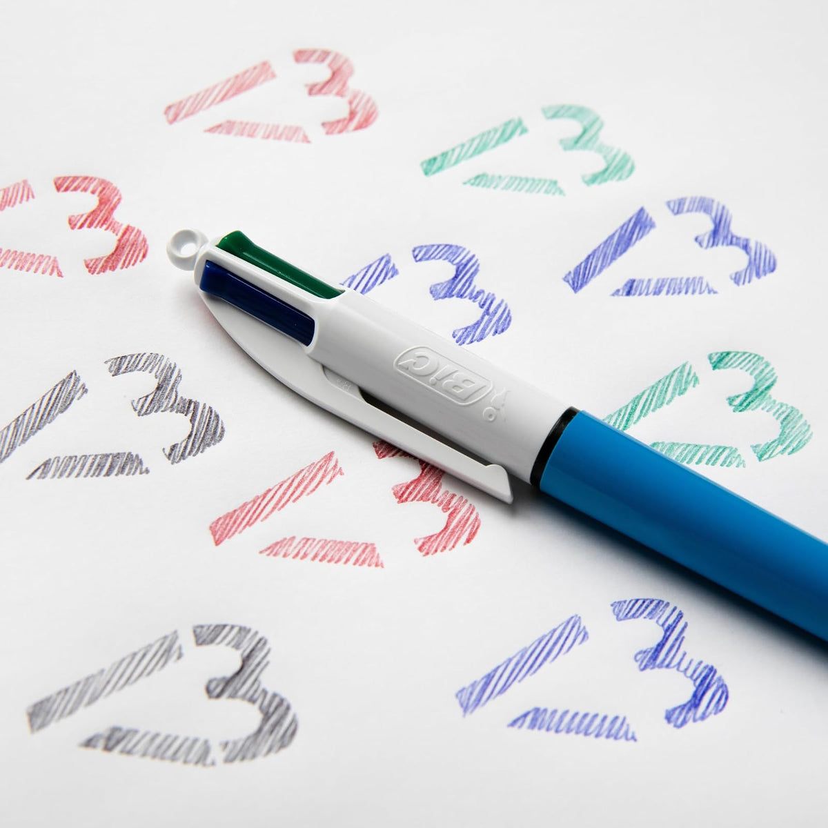 BIC, Bolígrafo de Punto Mediano, Pluma Clásica con Clip, 4 Color, Tinta Color Negro, Azul, Verde y Rojo, 6 piezas