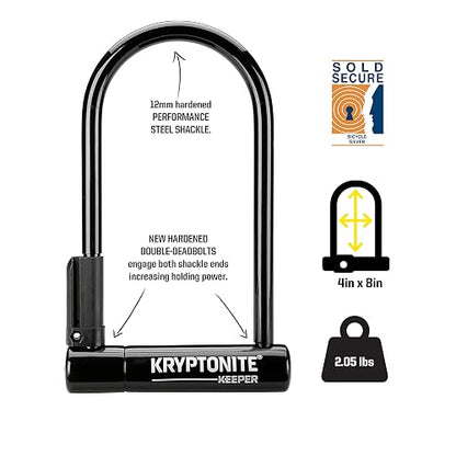 Kryptonite Keeper - Bloqueo en U estándar para Bicicleta, antirrobo de Alta Resistencia, se Vende Plata Segura, grillete de 12 mm con Soporte de Montaje y Llaves para Bicicleta, Motocicleta, Scooter,
