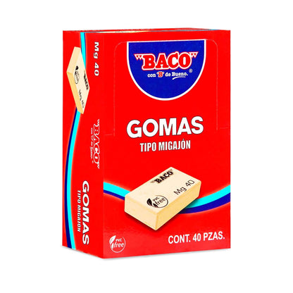 Baco | Goma Migajón MG-40 - Caja con 40 Gomas de Borrar, No Tóxico Libre de PVC, Evita Rupturas y Maltratos (40 Gomas)
