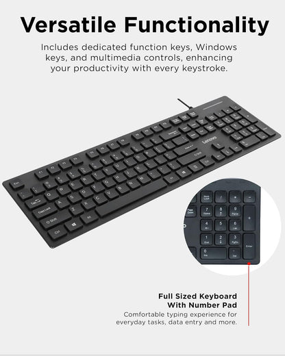 Lenovo 305 Teclado USB-C con Cable con Teclado numérico, tamaño Completo, diseño Delgado, Negro
