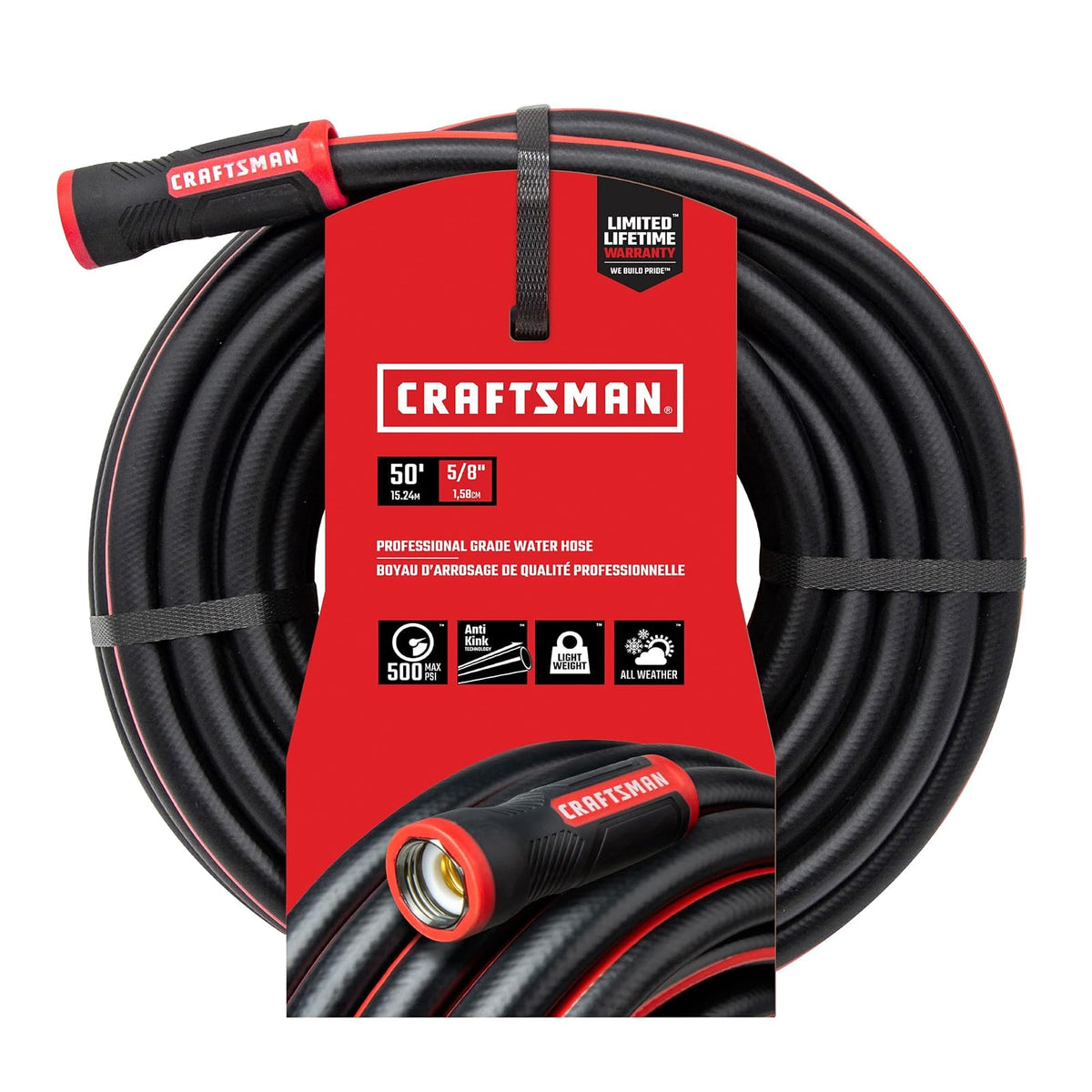 Craftsman Manguera de jardín de grado profesional resistente, 50 pies x 5/8 pulgadas