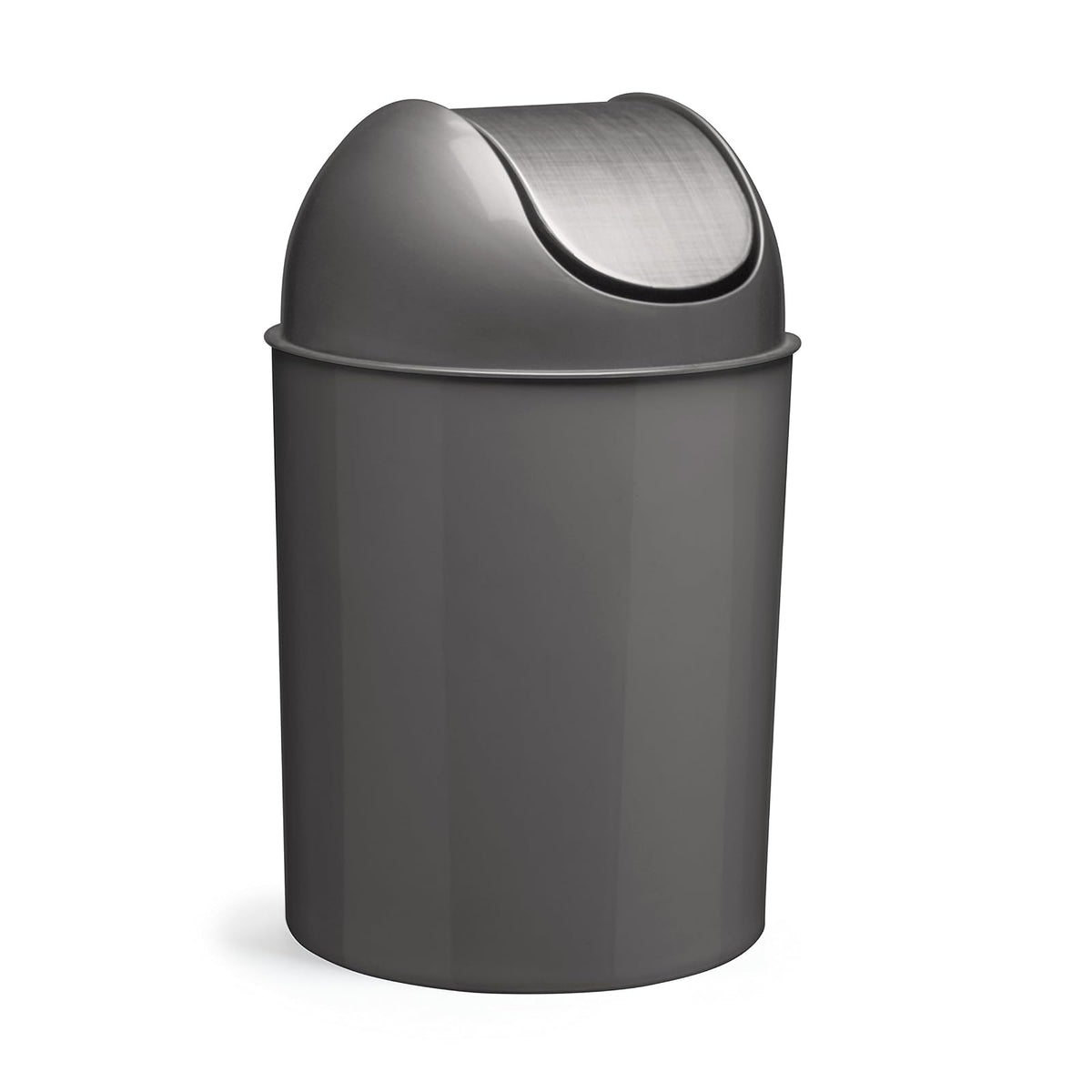 Umbra Mezzo Cesto de basura con tapa abatible, con capacidad de 9L | Construcción impermeable, a prueba de óxido y abolladuras, superficie fácil de limpiar, se adapta a cocina o baño, plástico - Níquel - Plata
