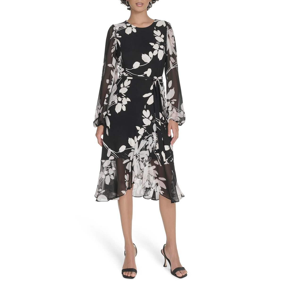 Tommy Hilfiger - Vestido Midi de Manga Larga con Dobladillo con vuelos para Mujer