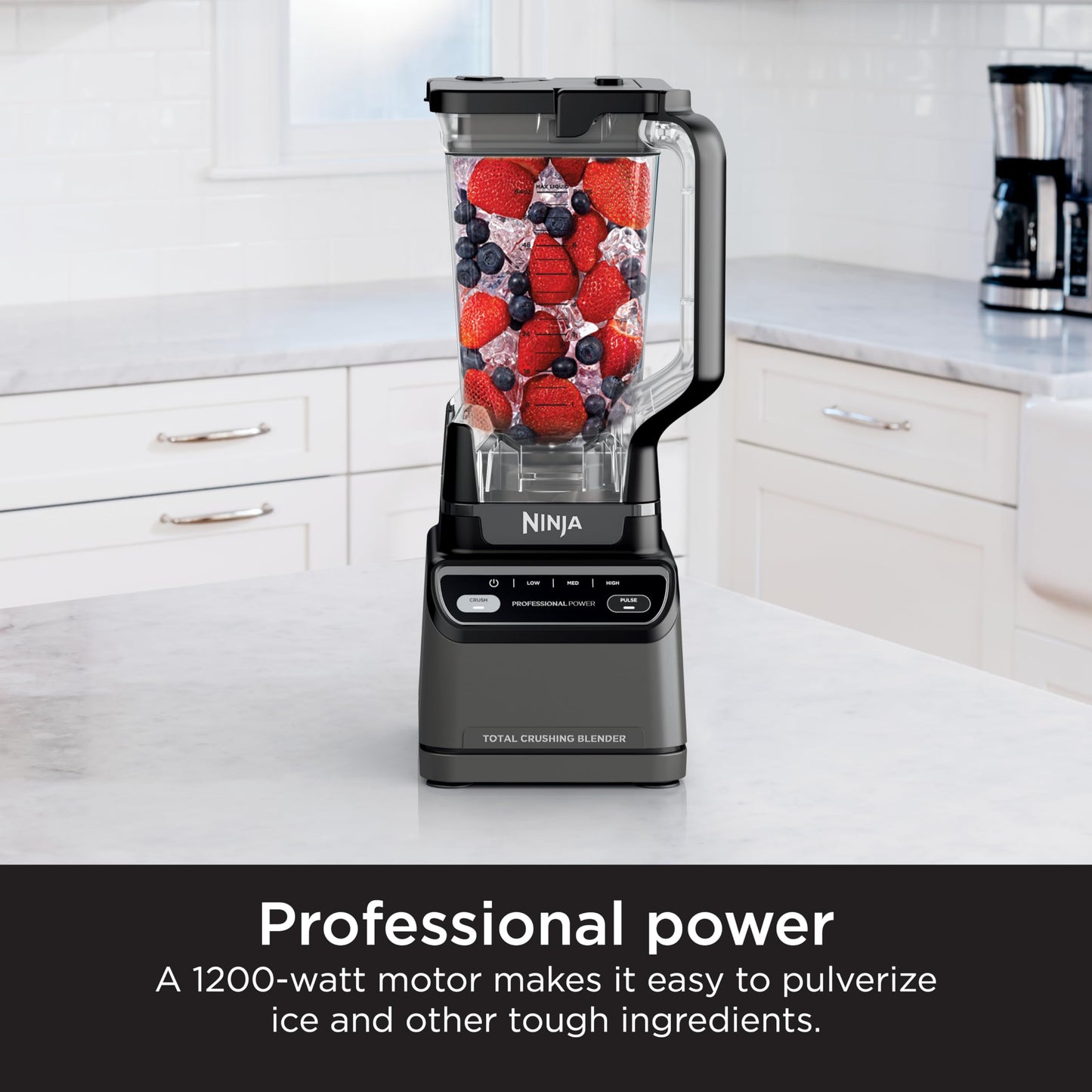 NINJA Licuadora Profesional, 1200 Vatios, Programa Auto-iQ, Cuchillas Total Crushing, Jarra de Licuadora de 72 Oz, 4 Velocidades, Licuados y Bebidas Congeladas, Negro, BR201AMZ