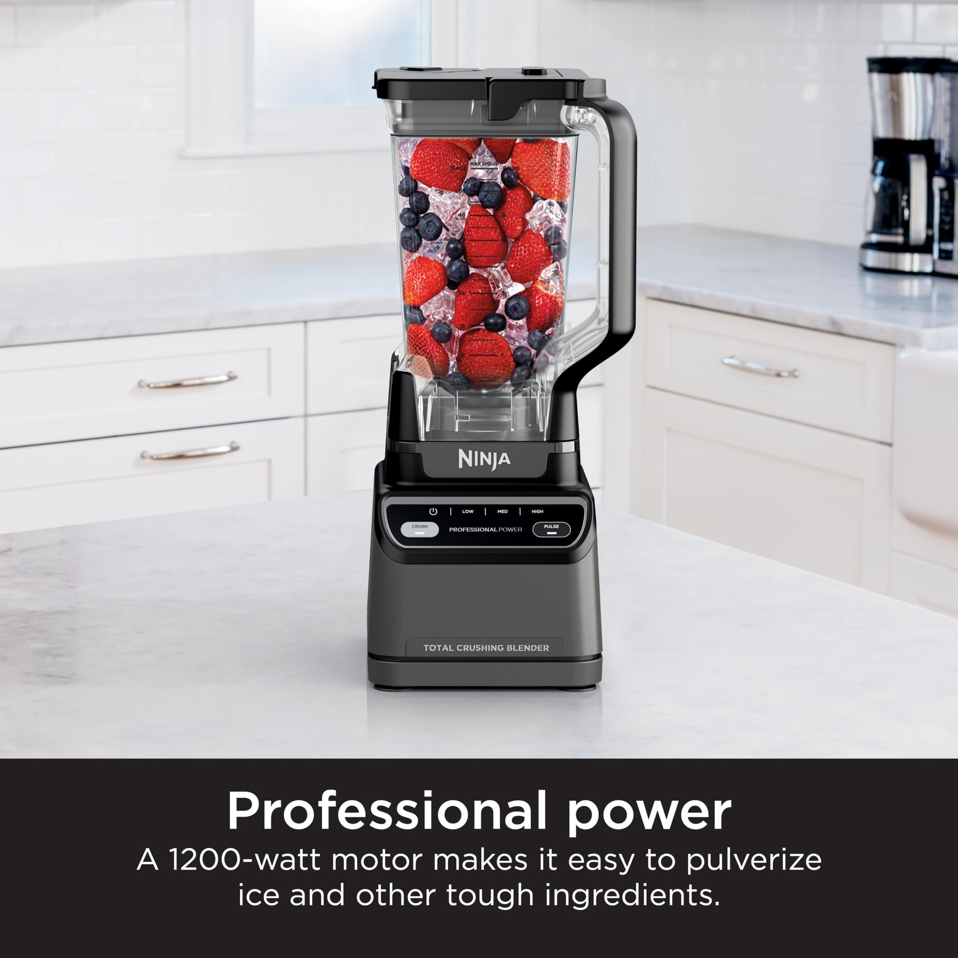 NINJA Licuadora Profesional, 1200 Vatios, Programa Auto-iQ, Cuchillas Total Crushing, Jarra de Licuadora de 72 Oz, 4 Velocidades, Licuados y Bebidas Congeladas, Negro, BR201AMZ