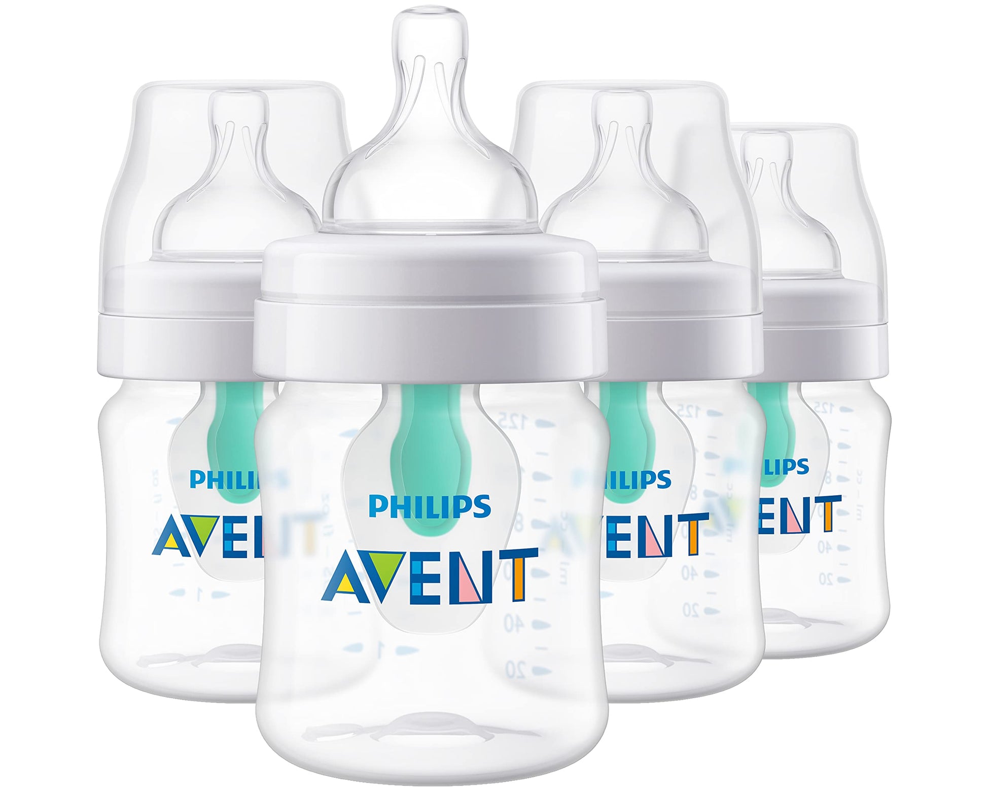 Philips Avent Biberones anticólicos, 4 onzas, paquete de 4, transparente, SCY701/04