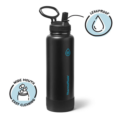 ThermoFlask - Botella de agua de acero inoxidable aislada al aspiradora de doble pared de 40 onzas con tapa de popote, eclipse eléctrico