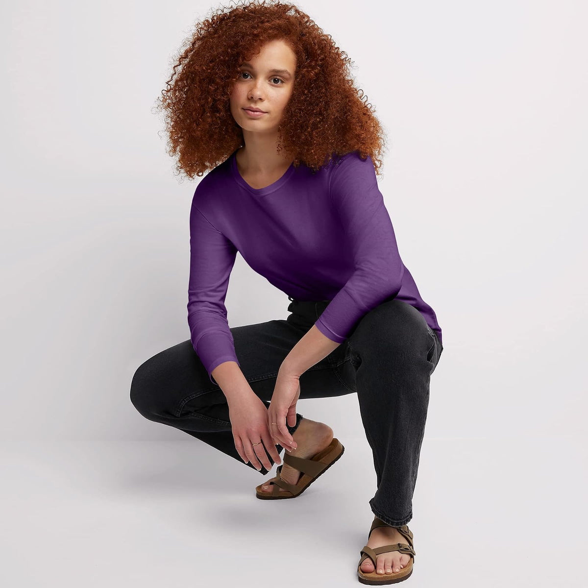 Hanes Playera de Manga Larga Camisa para Mujer