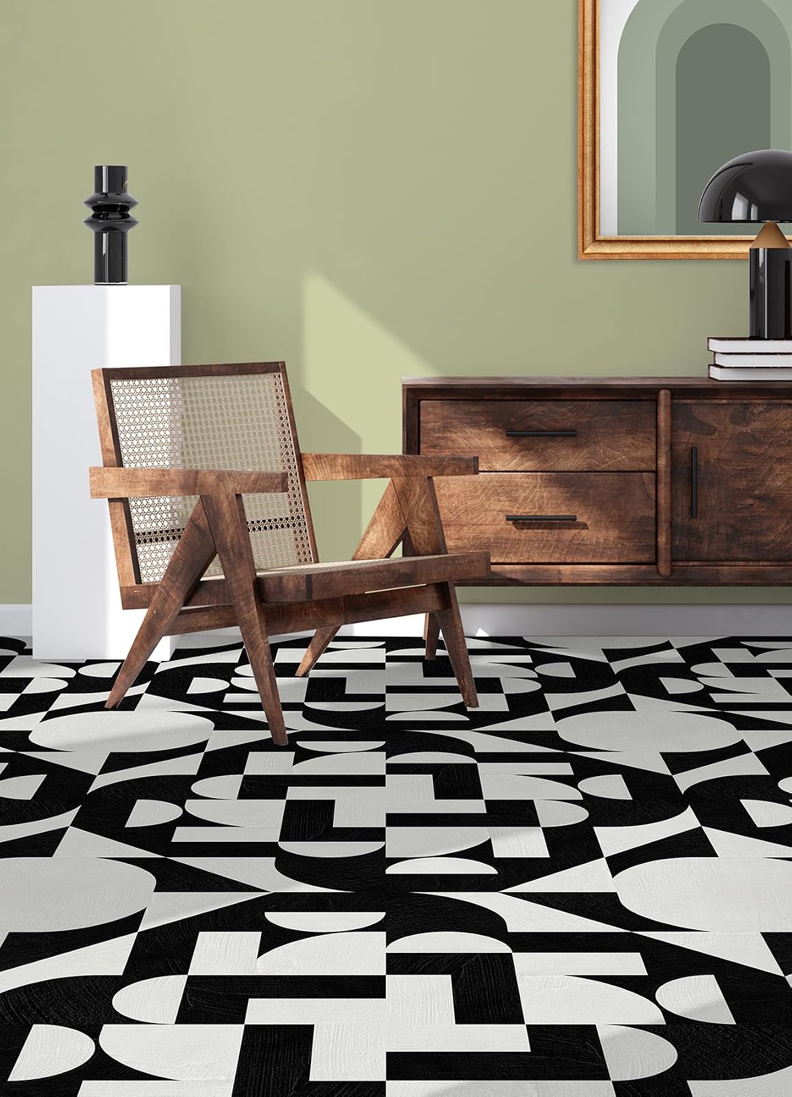 FloorPops x Very Gay Paint Gia - Azulejos métricos para despegar y pegar en blanco y negro, FP6334