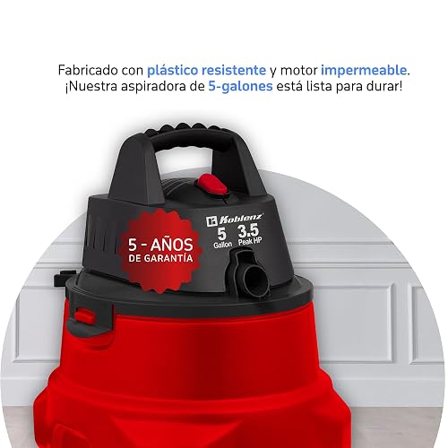 Koblenz SM-5 Aspiradora Seco Mojado 3 en 1 con Sistema de Expulsión de Aire, Devoradora con Capacidad de 5 Galones, Motor de 3.5 HP Pico, Aspiradora para Hogar y Taller, Aspira Agua y Vidrios