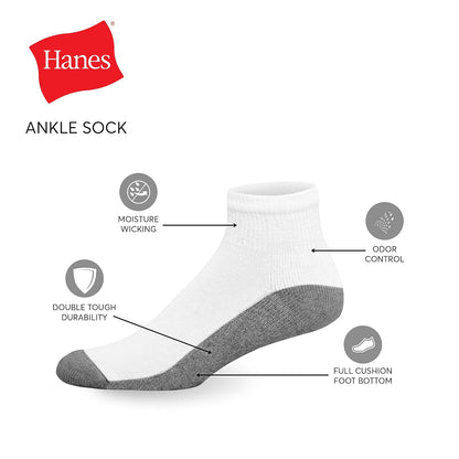 Hanes Men's Comfortblend Max Cushion 6-Pack White Ankle Socks, Blanco