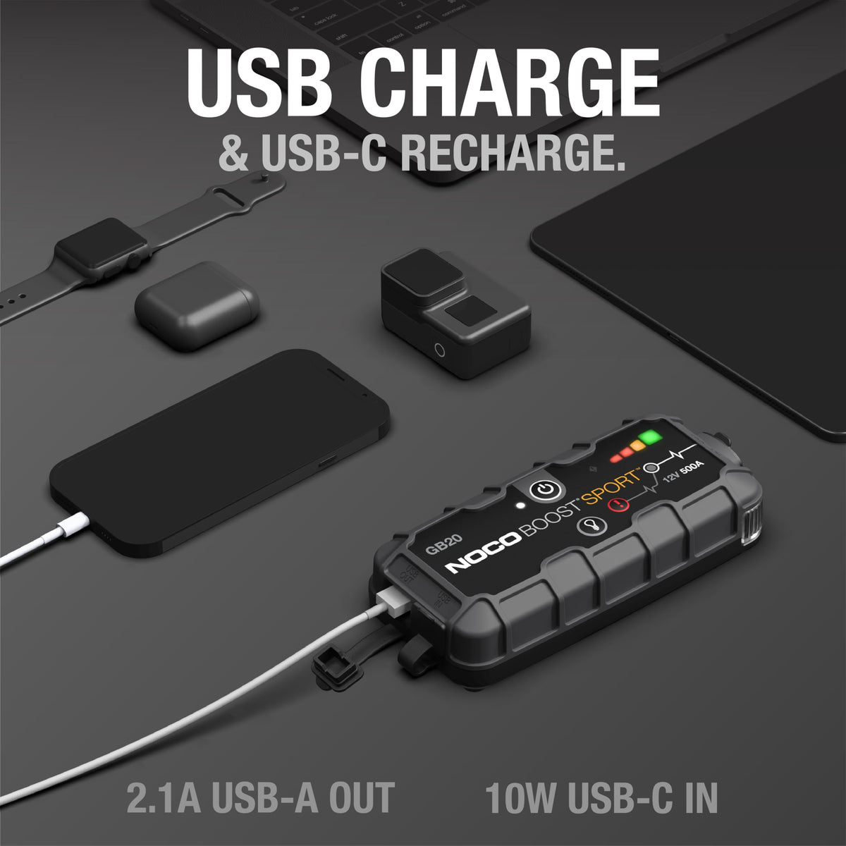 NOCO Boost GB20: Arrancador de batería de Auto 500A – Booster de Litio portátil 12V, Power Bank y Cables para Pasar Corriente – para Motores a Gasolina de hasta 4.0 litros