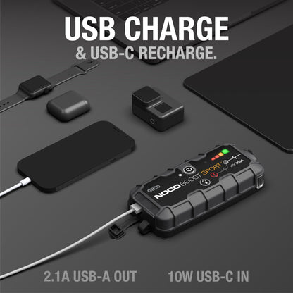 NOCO Boost GB20: Arrancador de batería de Auto 500A – Booster de Litio portátil 12V, Power Bank y Cables para Pasar Corriente – para Motores a Gasolina de hasta 4.0 litros