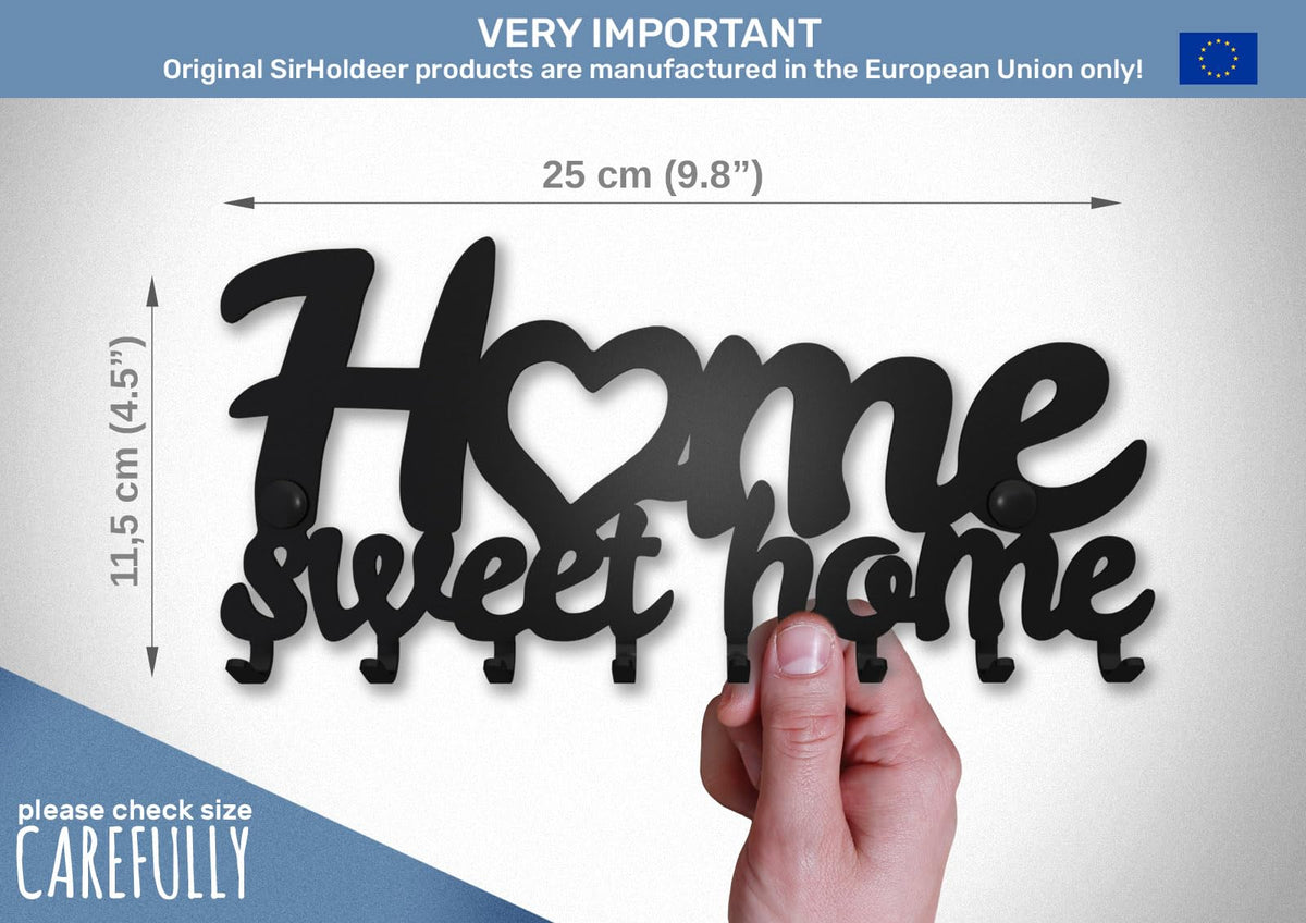 M-KeyCases Home Sweet Home - Soporte para llaves de pared (estante de 8 ganchos) decorativo, colgador de metal para puerta delantera, cocina o garaje | tienda, trabajo, coche, llaves de vehículo