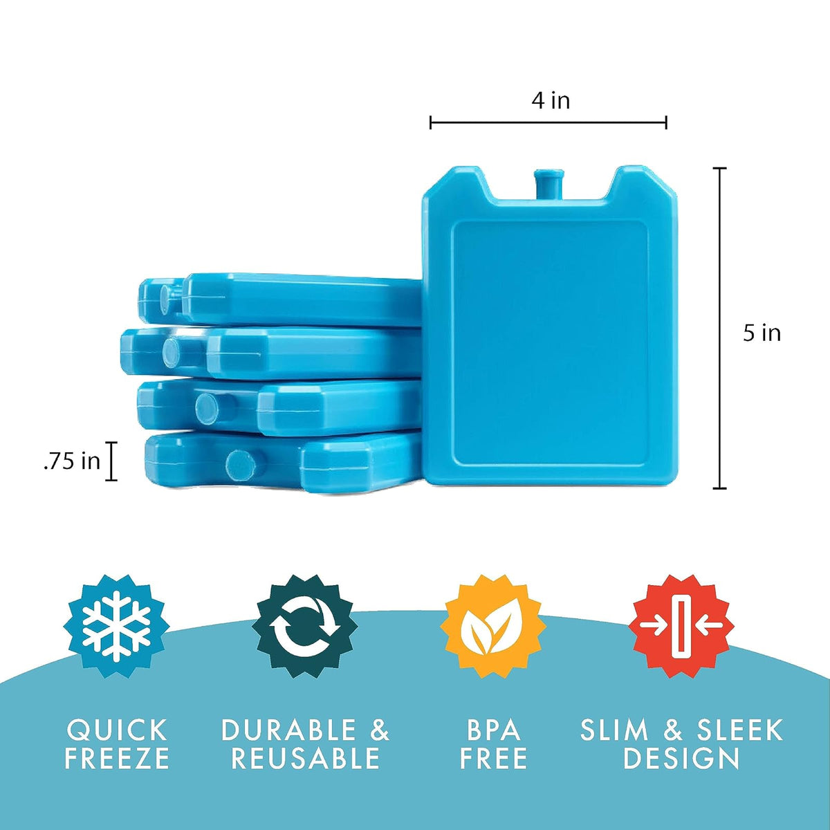 Fit & Fresh Cool Coolers, paquete de 5 bloques de hielo para días de la semana, paquetes de hielo compactos y reutilizables para loncheras y enfriadores, azul