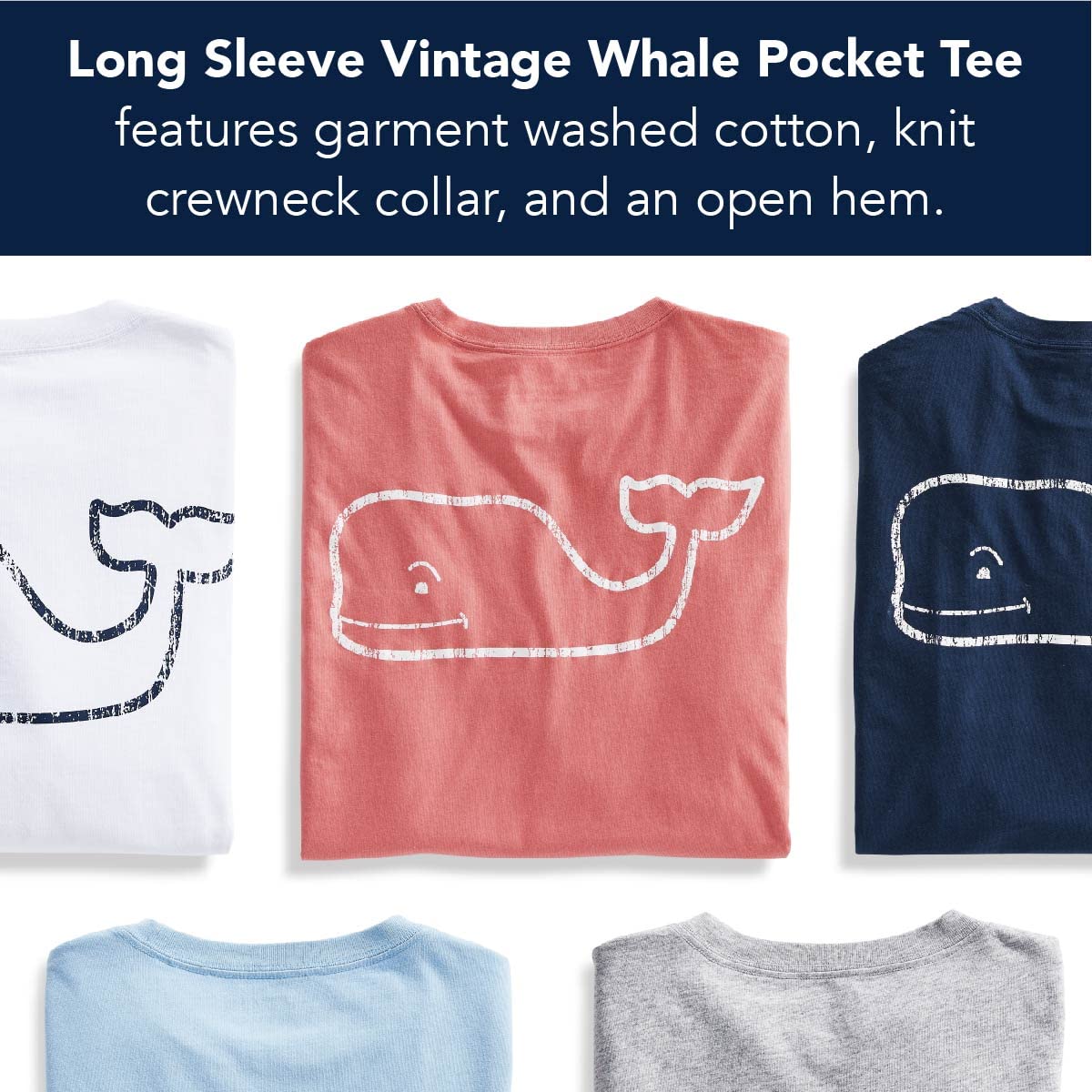 Vineyard Vines Playera de Manga Larga clásico con Bolsillo de Ballena CamisetaUnisex niño