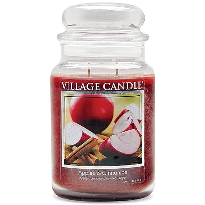 Village Candle Tarro Grande de boticario de Manzanas y Canela, Vela perfumada, 22 onzas