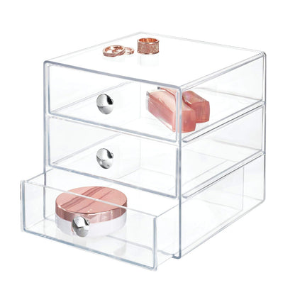 InterDesign Drawers Organizador de maquillaje | Organizador de cosméticos para maquillaje y demás | Caja de maquillaje con 3 cajones | Plástico transparente