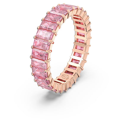Anillo Swarovski Matrix, corte baguette, rosa, baño en tono oro rosa