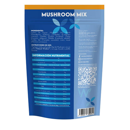 Mushroom Mix en Polvo 80g Concentración Estrés Energía | Con Hongo Melena de Leon hongo Reishi, Cordyceps, Chaga, Maitake, Shiitake y Cola de Pavo | Suplemento Natural Wisdom