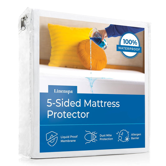 Linenspa - Protector de Colchón Impermeable de 5 Lados - Estilo de Sábana Ajustable - 100% Impermeable - Suave y Transpirable - Protege Contra Manchas y Gérmenes - Tamaño Individual
