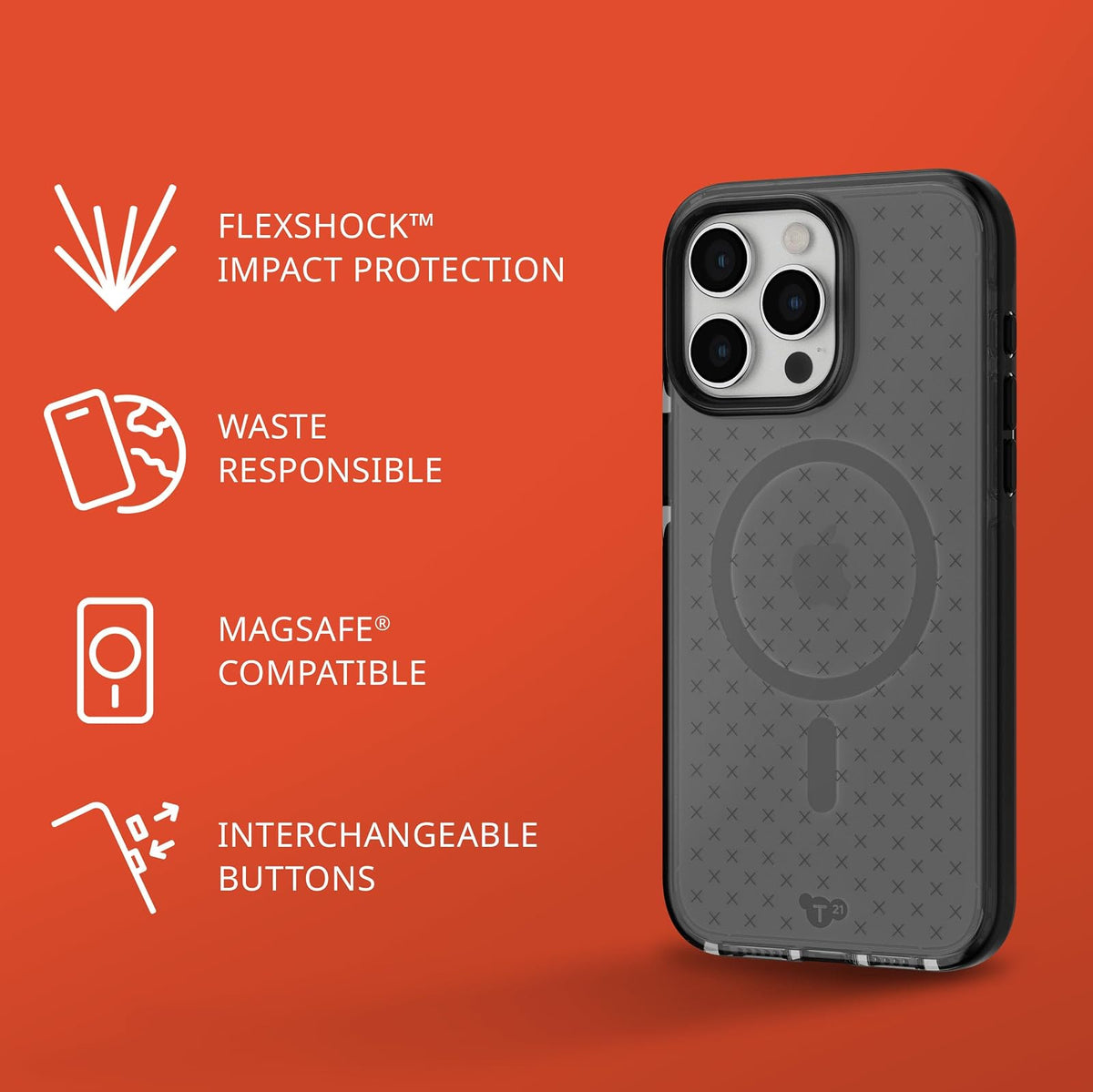 Tech21 EVO Check - Funda para iPhone 15 Pro MAX, Compatible con MagSafe, Funda de protección contra Impactos, Color Ahumado/Negro