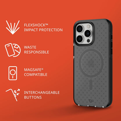 Tech21 EVO Check - Funda para iPhone 15 Pro MAX, Compatible con MagSafe, Funda de protección contra Impactos, Color Ahumado/Negro