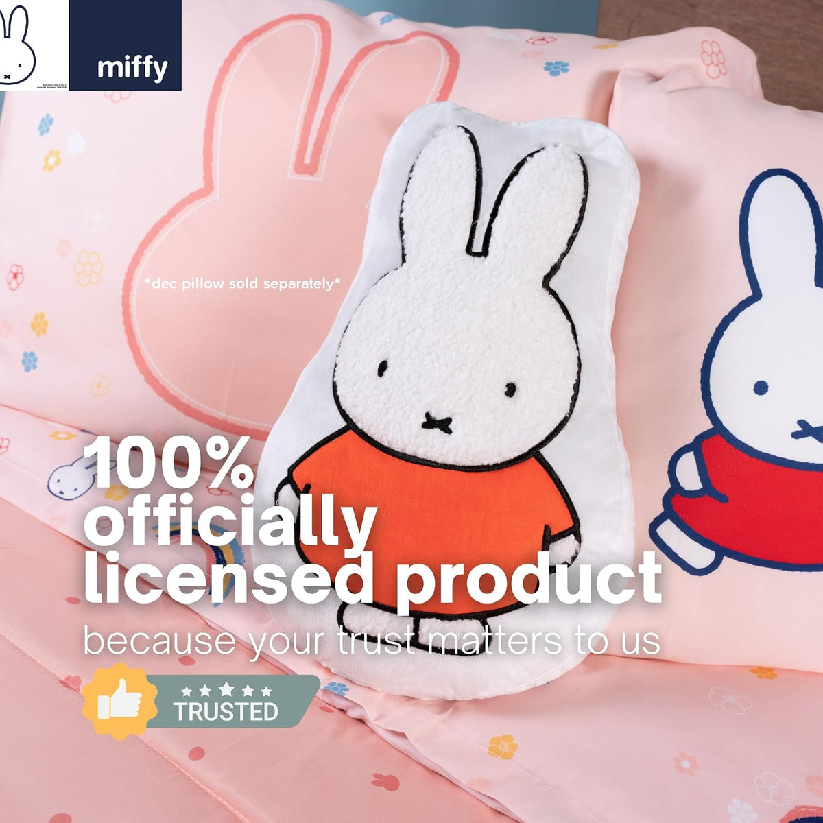 Franco Collectibles - Juego de Ropa de Cama Miffy, tamaño matrimonial, 7 Piezas, edredón Reversible y Esponjoso, con Funda (Producto 100% con Licencia Oficial)