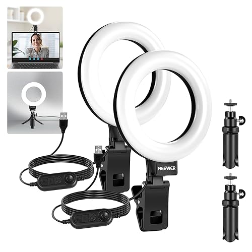 NEEWER Básico 5" Aro Luz para Videoconferencias, Paquete de 2 Clip on Luces Kit con Trípode Escritorio para Monitor Portátil Zoom Call Live Streaming Trabajo Remoto Aprendizaje Grabación, BR60