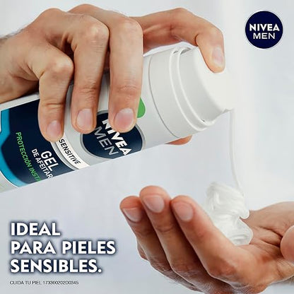 NIVEA MEN Gel para Afeitar Sensitive (200 ml) Enriquecido con Manzanilla para Piel Sensible, fórmula extra suave 0% alcohol