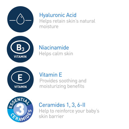 Loción para bebé CeraVe | Cuidado suave de la piel del bebé con ceramidas, niacinamida y vitamina E | Sin fragancias, parabenos, colorantes ni ftalatos | Hidratante ligero para bebés | 16 onzas