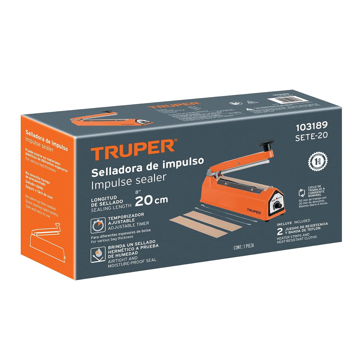 Truper SETE-20, Selladora térmica 20 cm potencia de 300 W temporizador ajustable