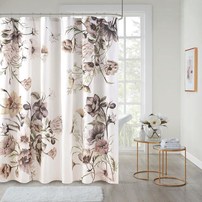 Madison Park Cassandra - Cortinas de baño de percal de algodón para Ducha, diseño Floral Moderno, Estilo Shabby Chic, privacidad, 72 x 72 Pulgadas, Color Rosa