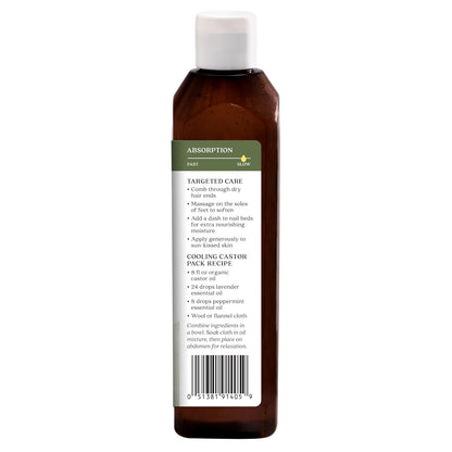Aura Cacia Aceite de Ricino Orgánico 16 oz | Prensado en frío, 100% puro, sin OMG, no probado en animales, nutrición de piel