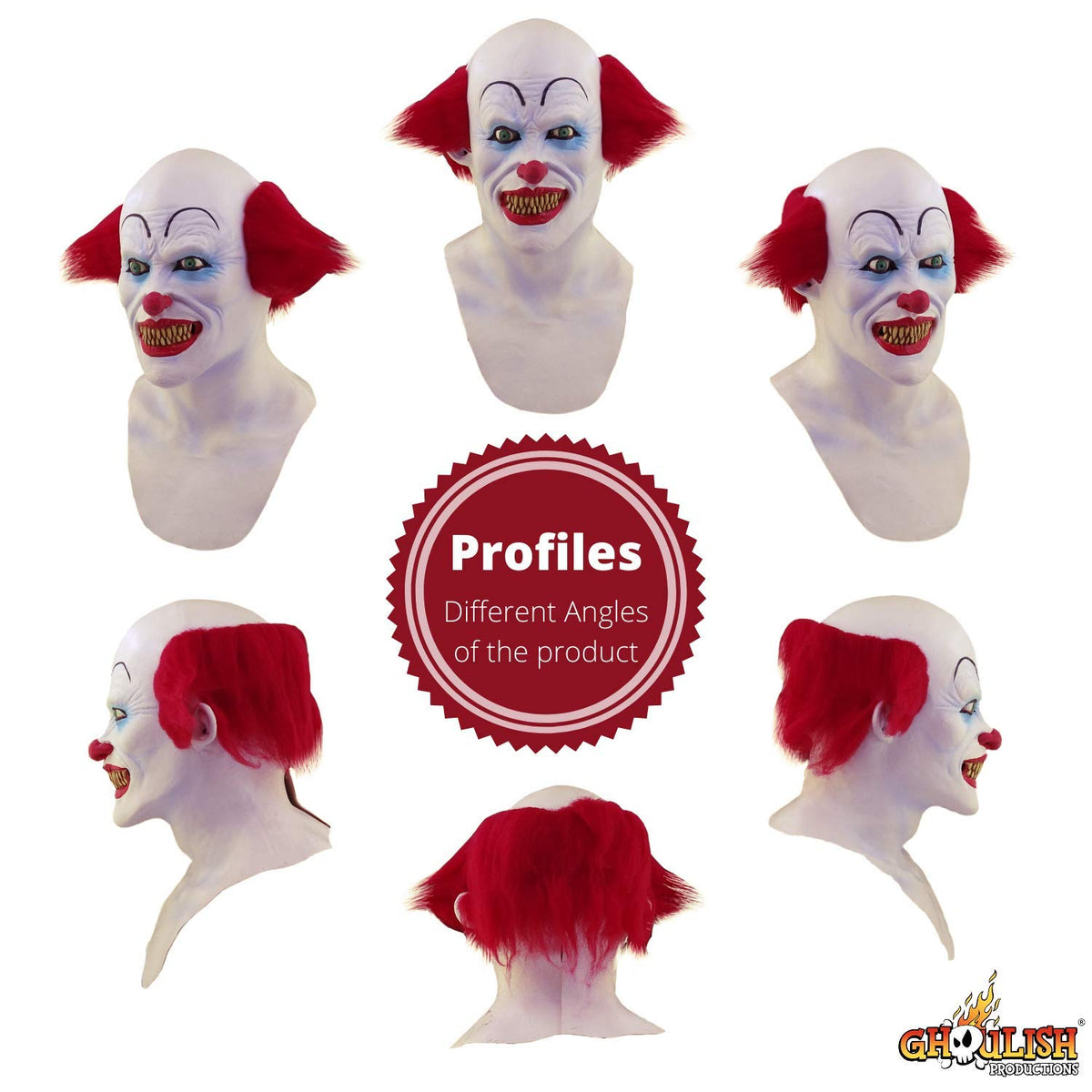 Máscara de Látex de Payaso Asesino de Miedo Terror con Pechera Ideal para Halloween por Ghoulish Productions