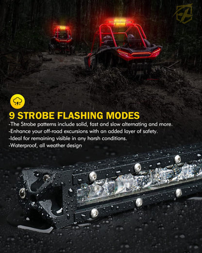 Xprite - Barra de luz LED de 25 Pulgadas, luz Trasera Todoterreno con señal de Giro de Freno, Luces de Marcha para Jaula de 1.7 a 2 Pulgadas, Compatible con UTV, Polaris RZR, Yamaha, Kawasaki, | Con señal de giro de freno para barra de rodillo de 1.75-2 p