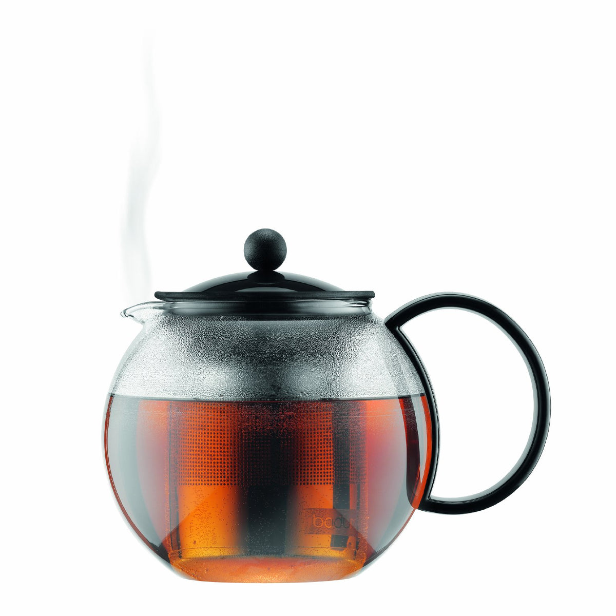 Bodum Assam - Tetera de Vidrio con Filtro de Acero Inoxidable, Negro, 963 ml, 1