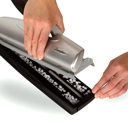 Swingline 74030 - Perforadora de agujeros de metal ligero con sistema ajustable para 2 – 7 agujeros, perforadora de papel de bajo esfuerzo, suministros para la escuela y oficina en el hogar, capacidad de 20 hojas, color negro y plateado