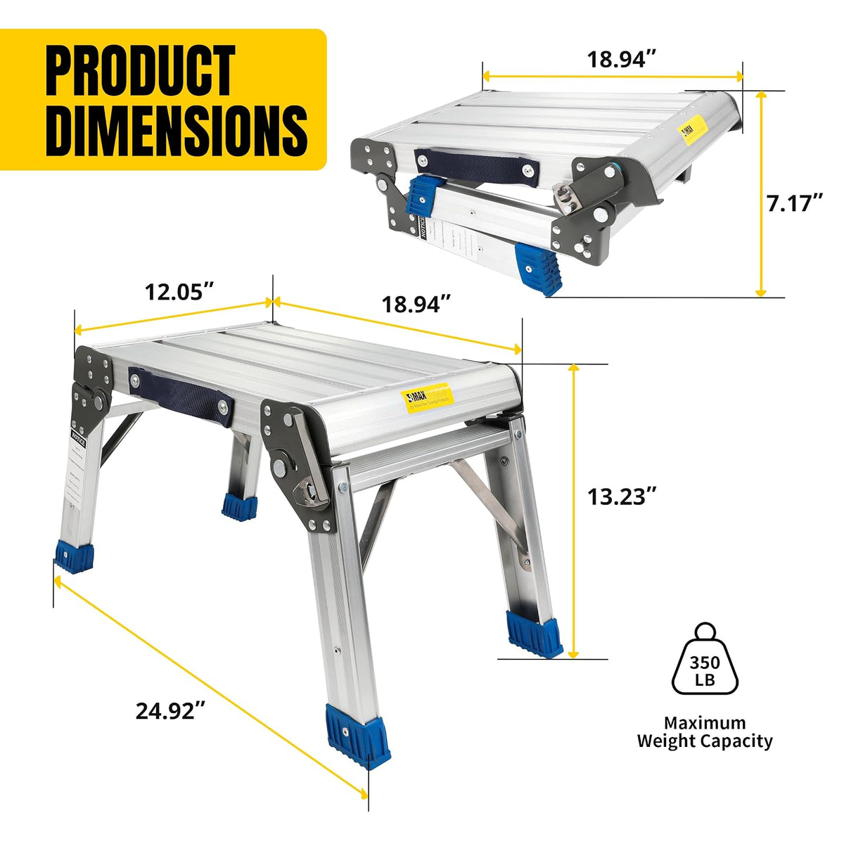 MaxWorks Taburete Plegable de Aluminio con Plataforma, Capacidad 350 Libras, 80773