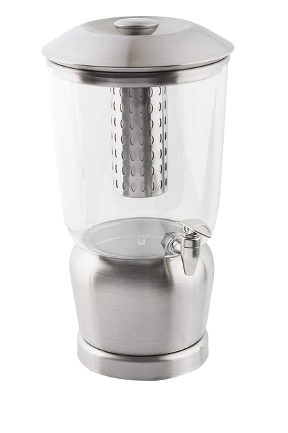 TableCraft 75 - Dispensador de bebidas de 2.5 galones con infusor de frutas y soporte, Tritan y acero inoxidable cepillado, dispensador de bebidas frías para catering y uso doméstico